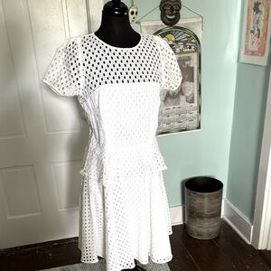 Banana republic, eyelet, cotton, GEO LACE PEPLUM DRESS NWT 14